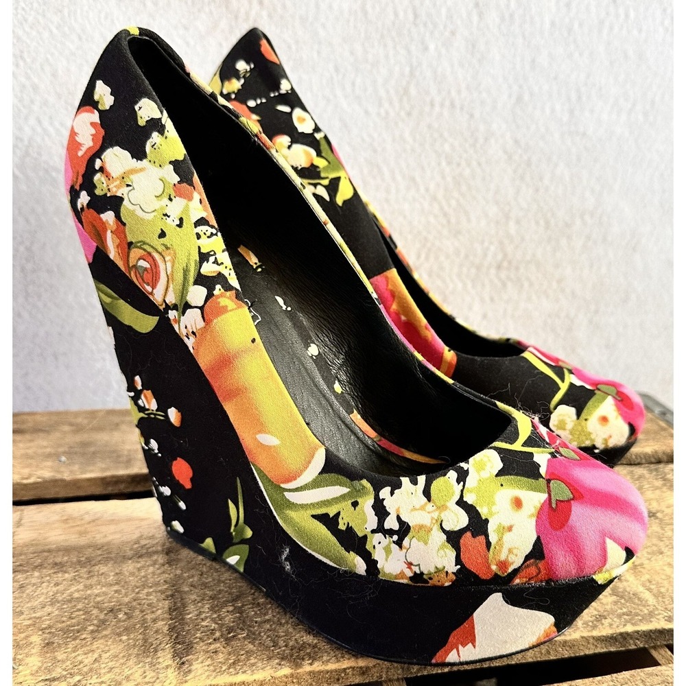 Aldo Colorful Platform Wedge Heels Women's Sz 7.5 Floral
